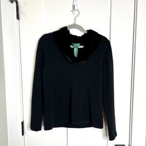 Lauren Ralph Lauren Angora Rabbit Hair Blend Silk Cowl Neck Black Sweater M